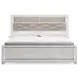 Altyra White and Gray King Upholstered Bookcase Panel Bed with LED