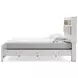 Altyra White and Gray King Upholstered Bookcase Panel Bed with LED