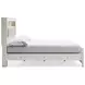 Altyra White and Gray King Upholstered Bookcase Panel Bed with LED