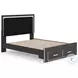Ravalori Black Queen Upholstered Panel Storage Bed