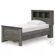 Frandern Gray Twin Bookcase Panel Bed with Storage