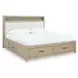 Calmoro Gray Wash and White Upholstered Bookcase Storage Panel Bedroom Set with USB Charging