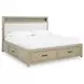 Calmoro Gray Wash and White King Upholstered Bookcase Storage Panel Bed with USB Charging
