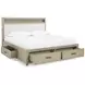 Calmoro Gray Wash and White King Upholstered Bookcase Storage Panel Bed with USB Charging