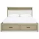 Calmoro Gray Wash and White King Upholstered Bookcase Storage Panel Bed with USB Charging