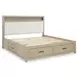 Calmoro Gray Wash and White Queen Upholstered Bookcase Storage Panel Bed with USB Charging