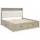 Calmoro Gray Wash and White King Upholstered Bookcase Storage Panel Bed with USB Charging