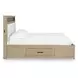 Calmoro Gray Wash and White Queen Upholstered Bookcase Storage Panel Bed with USB Charging