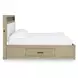 Calmoro Gray Wash and White King Upholstered Bookcase Storage Panel Bed with USB Charging