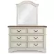 Realyn Chipped White and Brown 6 Drawer Dresser and Arched Mirror