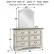 Realyn Chipped White and Brown 6 Drawer Dresser and Arched Mirror