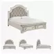 Realyn Chipped White California King Upholstered Panel Bed With Storage Footboard Bench