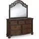 Lavinton Brown 7 Drawer Dresser and Arched Mirror