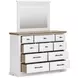 Ashbryn White and Natural 10 Drawer Dresser with Rectangular Mirror