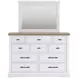 Ashbryn White and Natural 10 Drawer Dresser with Rectangular Mirror
