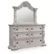 Andonhall Antique White 6 Drawer Dresser and Arched Mirror