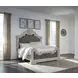 Andonhall Antique White and Gray King Upholstered Panel Bed