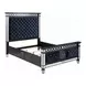 Varian II Dark Navy and Silver King Upholstered Panel Bed with Nailhead Trim