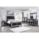Varian II Dark Navy and Silver King Upholstered Panel Bed with Nailhead Trim