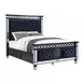Varian II Dark Navy and Silver King Upholstered Panel Bed with Nailhead Trim