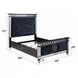Varian II Dark Navy and Silver Queen Upholstered Panel Bed with Nailhead Trim