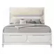 Tarian Cream and Pearl White Queen Upholstered Storage Panel Bed with LED
