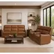 Channing Renaissance Cinnamon Leather Zero Gravity Triple Power Reclining Living Room Set with Nailhead Trim and USB Charging