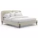 Madera Beige and Modern Walnut King Upholstered Panel Bed