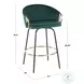 Claire Black Metal And Emerald Green Velvet With Gold Metal Accent Swivel Counter Height Stool Set Of 2