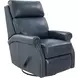 Crews Barone Navy Blue Leather Swivel Glider Recliner with Nailhead Trim