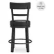 Valebeck Black Upholstered Swivel Counter Height Stool With Ladder Back