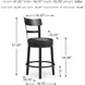 Valebeck Black Upholstered Swivel Counter Height Stool With Ladder Back