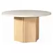 Qwin White and Weathered Oak 52" Round Marble Top Dining Table