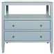 Cynthia Blue Rectangular 2 Drawer Glass Top Side Table