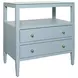 Cynthia Blue Rectangular 2 Drawer Glass Top Side Table