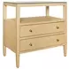 Cynthia Natural Grasscloth Rectangular 2 Drawer Glass Top Side Table