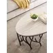 Willow Beige and Black Round Travertine Top Cocktail Table