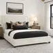 Kimberly Mystical Linen and Dark Brown King Upholstered Panel Bed