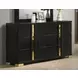 Lillestrom Black and Gold Panel Bedroom Set with Underbed LED Light