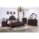 Cremona Dark Cherry and Gray King Upholstered Panel Bed with Nailhead Trim