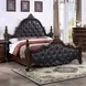 Cremona Dark Cherry and Gray King Upholstered Panel Bed with Nailhead Trim