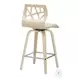 Folia Cream PU And Chrome With Natural Wood Counter Height Stool Set of 2