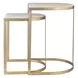 Langston Gold and Beige D Shape Travertine Top Nesting Table Set of 2