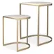 Langston Gold and Beige D Shape Travertine Top Nesting Table Set of 2