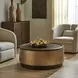 Oakley Antique Brass and Brown Round Coffee Table