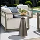 Oakley Antique Bronze and Brown Outdoor Round Travertine Top Accent Table