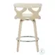 Gardenia Cream PU And Chrome With Natural Wood Swivel Counter Height Stool Set of 2