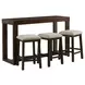 Drew Dark Taupe and Dark Walnut Upholstered 4 Piece Bar Table Set with USB Charging