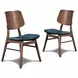 Oscar Walnut and Teal 42" Round Glass Top Dining Set with 4 Cushion Chairs