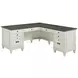 Hartford Antique White And Gray Pedestal L-Shaped Desk